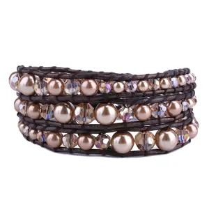 KELITCH Turquoise Bracelets Natural Agate Crystal Leather 3 Wrap Bracelets Gold Chains Friendship Bracelets