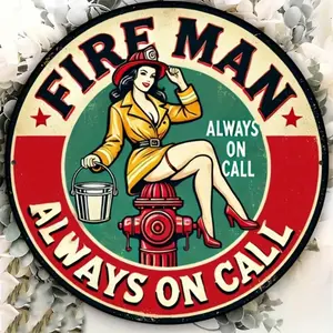 Vintage Firefighters Always On Standby Sign 7.8x7.8 Inch Round Aluminum Wall Art for Home Bar Garage Man Cave Unique Gift Idea