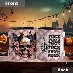Beautiful Skull Coffee Mug - Unhinged Skull Print Design Flowers And Butterflies Skull - SKL6468 Ceramic Drinkware halloween mug