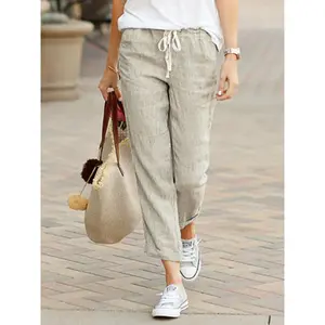 Elegant Simple Women’s Cropped Pants – Fashionable Drawstring Design, Solid Color, Loose Casual Fit, Elastic Waist, Suitable for Office Ladies