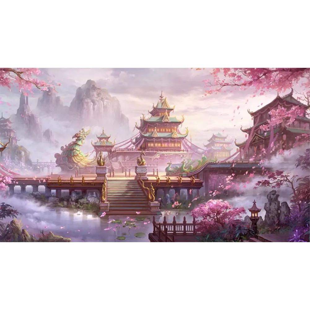 Full Cross Stitch 11CT Cotton Thread Fairyland Tower Printed Needlework 45x80cm