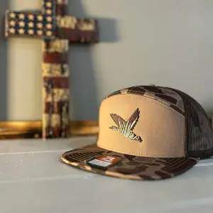 Stealth Outfitters Brown Mallard with White Cattails on Brown Richardson 168 7 Panel Duck Camo Hat for Hunting