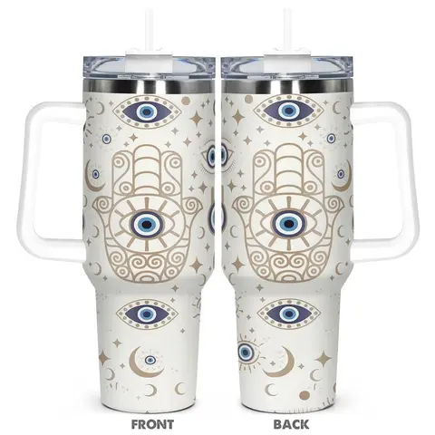 40oz Tumbler with Lid & Straw, Evil Eye Pattern Stainless Steel Water Bottle, Insulated and Durable, Gift for Any Occasion, Drinkware, Insulated Tumblers