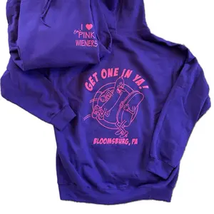 Get One In Ya Funny Hotdog Hoodie - Purple with Pink Print, Long Sleeve, Casual Style, Perfect for Daily Wear