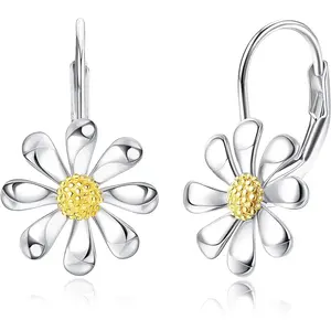 Daisy earrings, delicate daisy pendant earrings, hypoallergenic daisy jewelry, ladies' sensitive ear gift