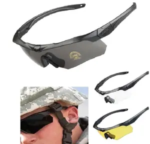 Outdoor Sports Hunting Airsoft Tactical Goggles with 3 Interchangable Polarized Lens Light Weight Strong For Riding Camping Sporting Fishing Training Operation..