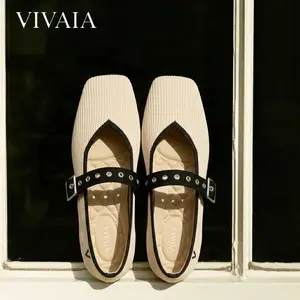 VIVAIA Square-Toe Margot Mary Jane Flats, Upgraded 3.0 Comfort Ballet Flats, Breathable Knit Walking Shoes, Wide-Feet Friendly Shoes, Comfortable Flats, Margot Mary Janes 3.0,  Wide Feet Friendly Flats (Myriel) SpringStatements, SpringFresh