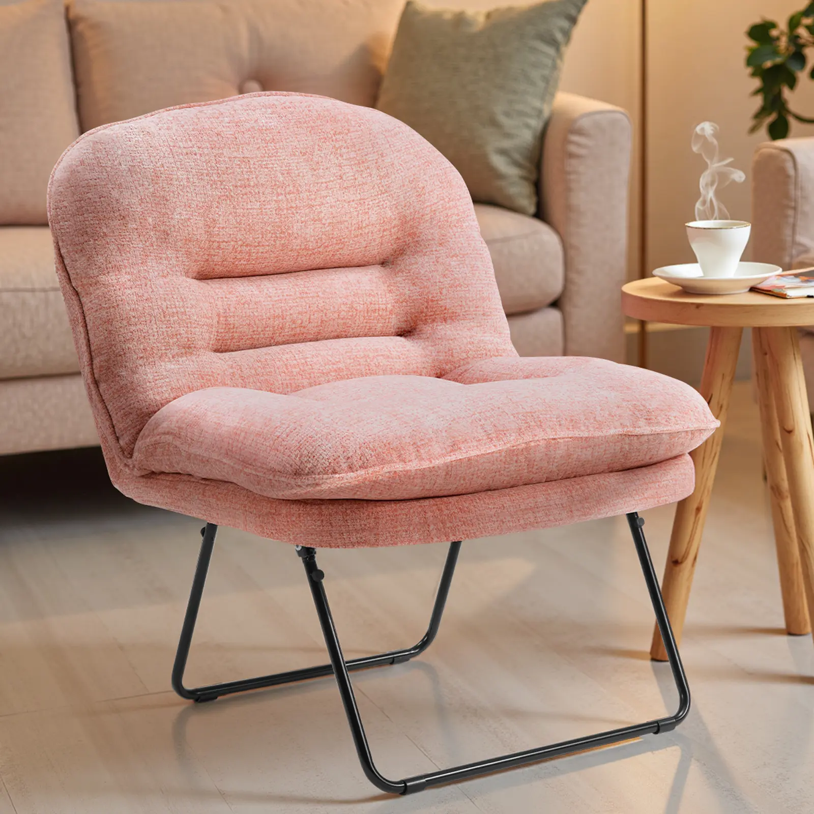Comfy Saucer Chair,PU Leather Foldable Chairs for Bedroom, Dorm & Gaming, Fashion Floor Chair with Back Support for Small Spaces