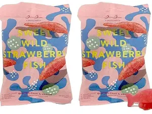 Sweet Wild Strawberry Fish Swedish Candy 2 Pack 5.2oz Gluten-Free Vegan Product of Sweden