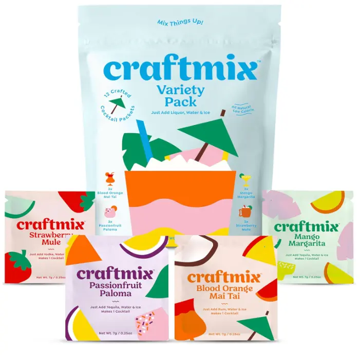 Craftmix Variety Pack, Makes 12 Drinks, Skinny Cocktail Mixers, Mocktails Non-Alcoholic Drinks - Made With Real Fruit - Vegan Low-Carb, Low-Sugar, Non-GMO, Dairy Free, Gluten Free, Easy to Mix
