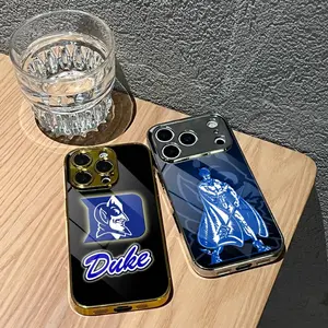 D-Duke B-Blue-Devils Phone Case For iPhone 17 16 15 14 13 12 Pro Max Plus Electroplated Metal Bumper Case Slim Tempered Glass Back Advanced Materials Protective Shockproof Anti-Scratch Luxury Case Fashion Durable Stylish Casing