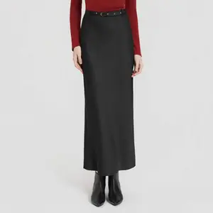 Women's Mid-Rise Belted Satin Midi Skirt - A New Day