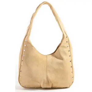 Fame Faux Suede Studded Trim Hobo Bag