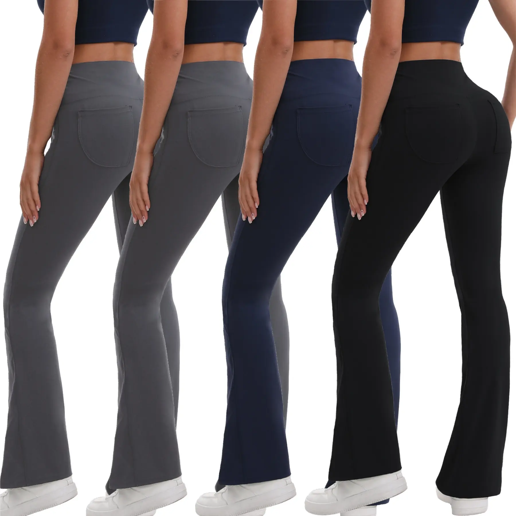4 Pack Flare Leggings for Women High Waisted Bootcut Yoga Pants with Back Pockets Tummy Control Workout Activewear