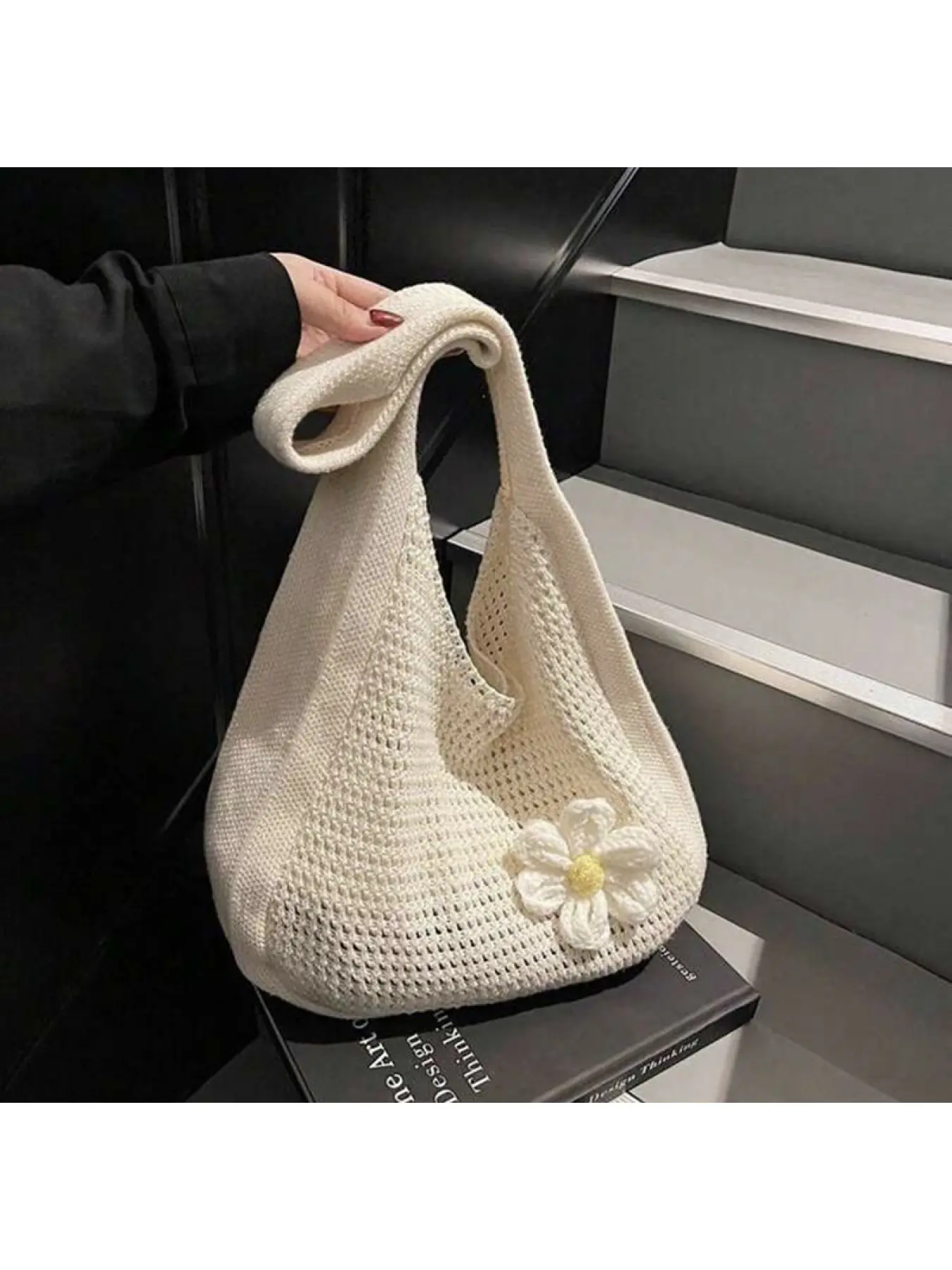 Bohemian Style Crochet Tote Bag Crossbody Woven Beach Bag for