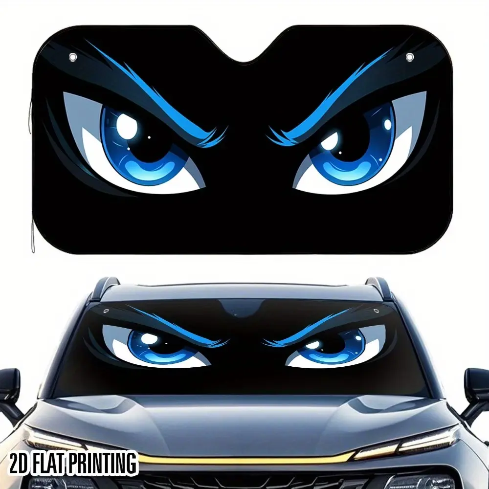 Blue Angry Eye Car Sunshade, Foldable Design, Includes 4 Suction Cups, Easy Installation, Suitable for Cars Suvs Trucks, Durable Material, Front Window Sun Shade For Car, Car Window Shades, Sun Shades For Car Windows, Car Window Sunshades