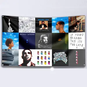 Rapper Flag Tapestry Music Cover Collage Tapestry Wall Hanging College Dorm Wall Decor Room Flags Wall Art Poster Home Decor for Bedroom Living Room (3x5 ft)