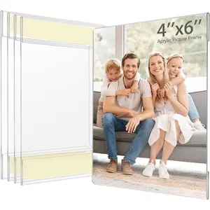 4x6  Picture Frame, Clear Frameless Photo Frame for Wall Mount, No Drilling Picture Frames with Tape, Pack of 5 Floating  Picture Frames for , School, Office