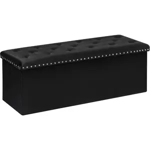 Storage ottoman bench, folding tufted ottomans with storage, extra-large 140L storage boxes footrest bench for bedroom, luxury velvet fabric, 43 inches, black