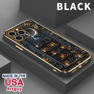 Case for iPhone 16 Pro Max 15 Plus 14 13 12 11 XS XR Creative Moon Bookshelf Pocket-Friendly Shockproof Silicone Protective Softcase