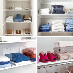 Acrylic Wardrobe Layered Divider Rack, Transparent Cabinet Shelf, Clothing Bag Organizer, Storage Solution for Closets
