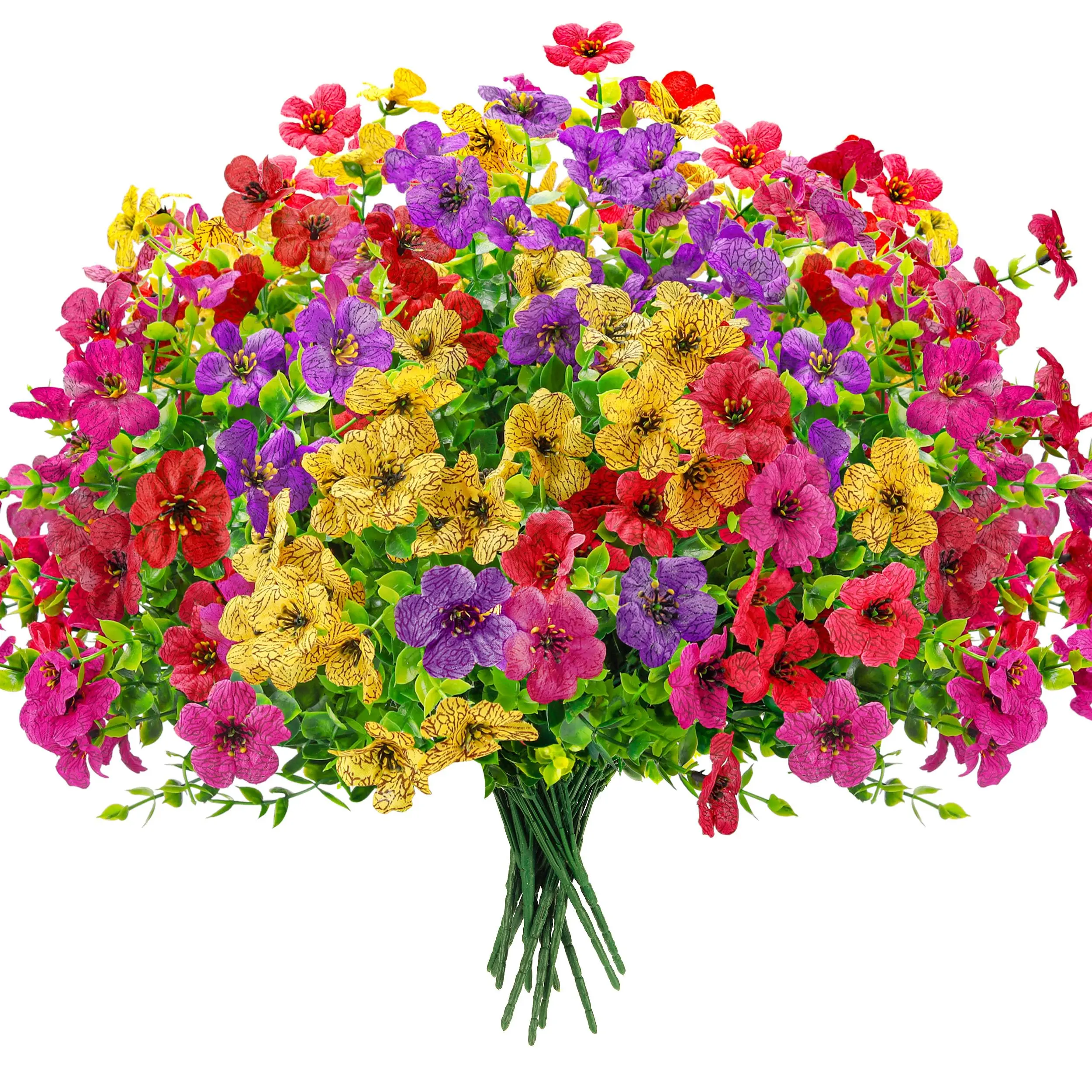 Der Rose 12-Bundle Lifelike Artificial Flowers, Color-Coordinated Farmhouse UV-Resistant Bright Plastic Decor, Indoor-Outdoor Home Accessory for Porch, Patio, Artificial Hanging Flower Option, Lifelike Artificial Flower