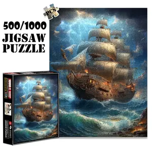 1pc 1000 piece adult puzzle 70x50cm Epic Pirate Ship in Stormy Seas with Lightning500 pieces of paper jigsaw puzzle, suitable for adults and families, large-scale DIY puzzle interactive toy games,