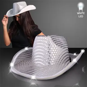EL Wire Light Up Neon Flashing Sequin Cowboy Hat with Adjustable Straps for Festivals
