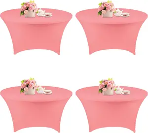 4 Pack 6FT Round Spandex Tablecloth 72 Inch Stretchable Table Cover Washable and Wrinkle Resistant Table Cloth for Wedding, Banquet, Birthday, Party, Restaurant (Dusty Rose)