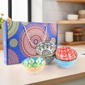 6 Pack Small Ceramic Bowls, 10 OZ Small Porcelain Dessert Bowls, Colorful Decorative Bowl for Ice Cream, Snack, Rice, Noodles Microwave & Dishwasher Safe