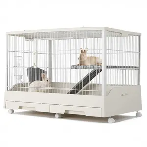 [NEW PRODUCT - FLASH SALE] Garvee Small Animal Cage, Durable Large Rabbit Hutch, 33“ Small Animal Cage with 2 Removable Tray, Ramp, 6 Casters, Water & Hay Feeder, Indoor & Out Door Use for Rabbit, Hamster