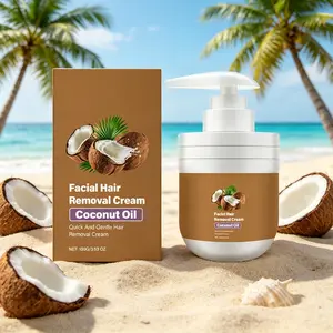 Coconut Oil Facial Hair Removal Cream 100g – Quick & Gentle Formula – Plant Extract for Smoother-Looking Skin – Soothing Cream with Natural Coconut Oil