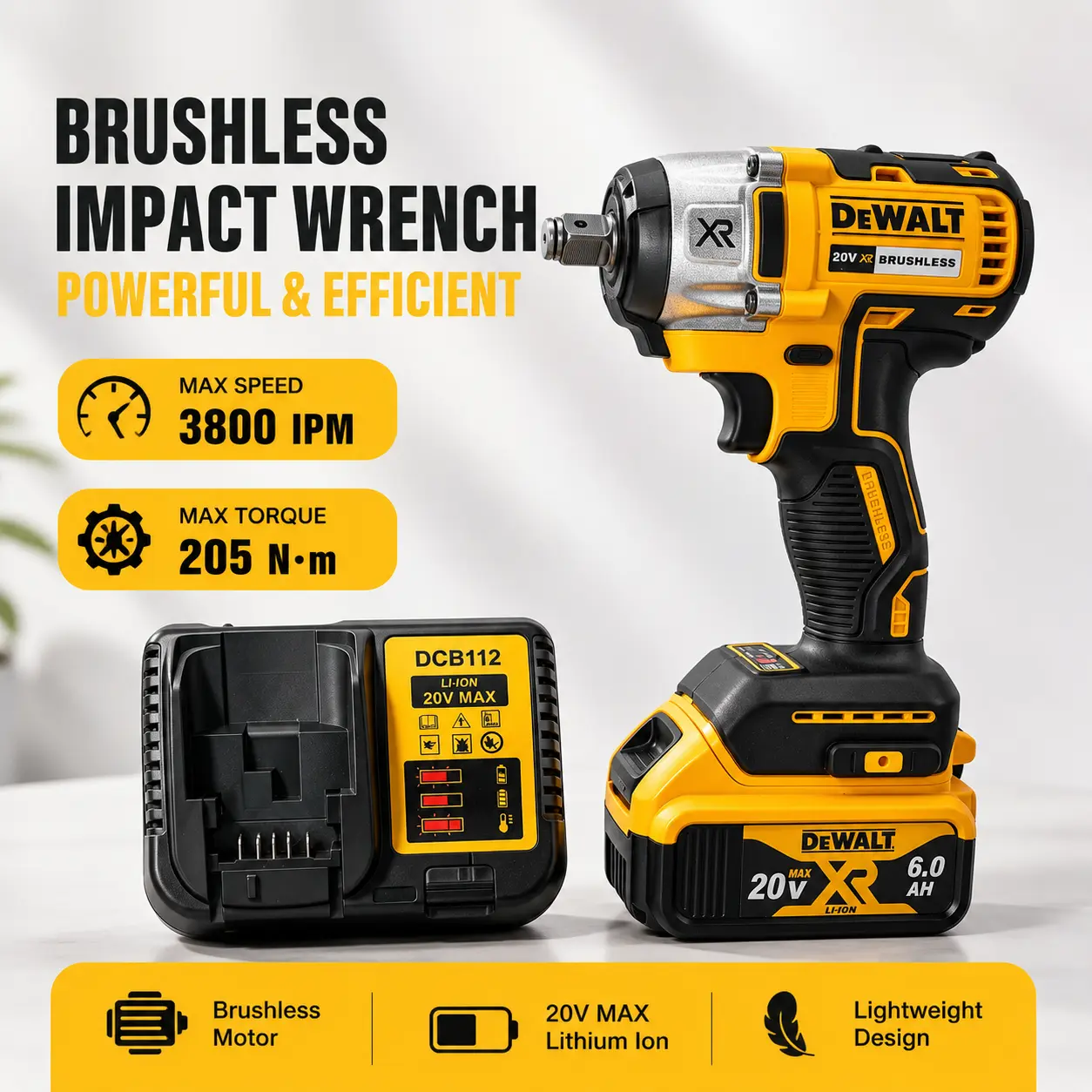 DEWALT DCF880 Brushless High-Torque High-Speed Detachable Tire Wrench, Powerful Hand Tool for Disassembly (Tools & Hardware Accessory)