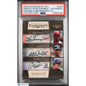 2006 UD Exquisite Collection Auto Endorsements Jeter Griffey Drew #GJD /15 PSA
