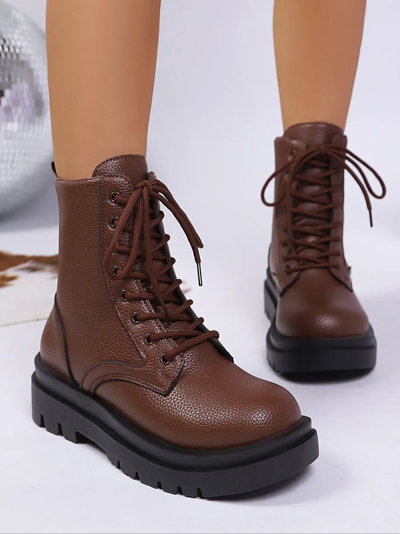 Women's Red Leather Lace - Up Combat Boots, Chunky Platform Sole Walking & Fashion Shoes, Edgy & Stylish Footwear with Durable Construction, Versatile Boots for Casual Daily Wear, Night Out, Trendy Looks or Street Style, Western Leather Boot