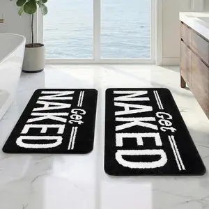 Arttown Get Naked Black Bathroom Rug Set 2 Piece Fluffy Microfiber Non-Slip Water Absorbent Bath Mat Soft Washable Floor Rug for Tub Showers Laundry Room D