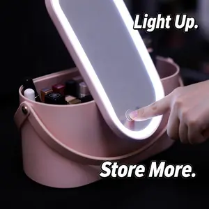 LED Makeup Mirror Storage Case, Lighted Portable Organizer for Travel & Daily Use, Compact Design for Easy Carry, Perfect Gift Idea