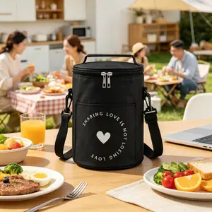 Compact & Spacious Insulated Cooler Bag, Cylindrical Thermal Tote with Front Pocket & Shoulder Strap