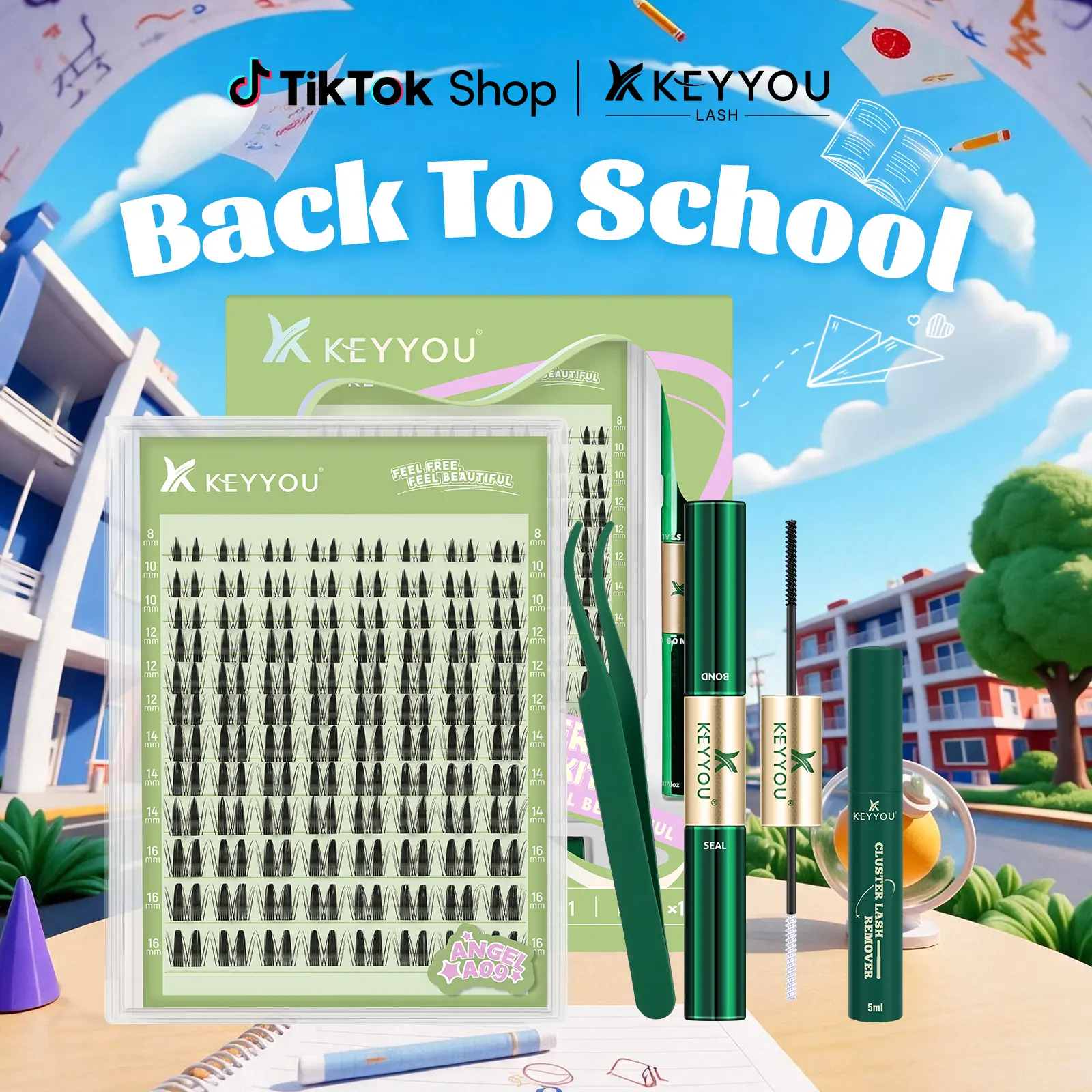 KEYYOU Angle A09 Lash Clusters  Invisible Band Waterproof Long-Lasting Lashes for Natural Voluminous Look Easy Application Ideal for Daily Wear and Special Occasions #BackToSchool