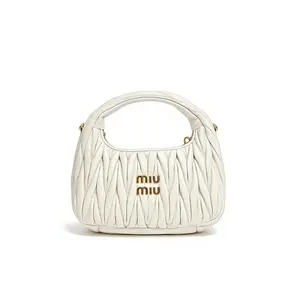 Pre-owned miumiu Miu Wander series white small pleated hobo zc3512010062