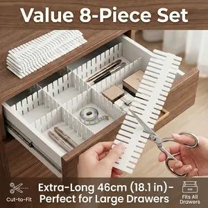 8 PCS Extra Long Adjustable Drawer Dividers (18.1"), DIY Cut-to-Fit Storage Organizers, Expandable Separators for Large Drawers, Home, Kitchen & Office