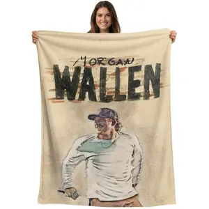 Wallen Singer Print Flannel Blanket 1pc- Soft Polyester, Lightweight & Portable, Ideal for Sofa & Bed, All-Season Gift for Fans, Contemporary Style, Mixed Colors, Fan Merchandise| Celebrity Themed| Soft Texture, Blanket for Bed b1227