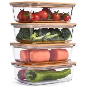 Glass Food Storage Container with Bamboo Lid, 1 Pack Pre-Meal Glass Container Bento Lunch Box, Microwave, Oven, Refrigerator & Dishwasher, BPA Free