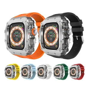 316L Stainless Steel Case for Apple Ultra 49mm & iWatch 45 44mm Silicone Strap Wearable Transparent Watchcase
