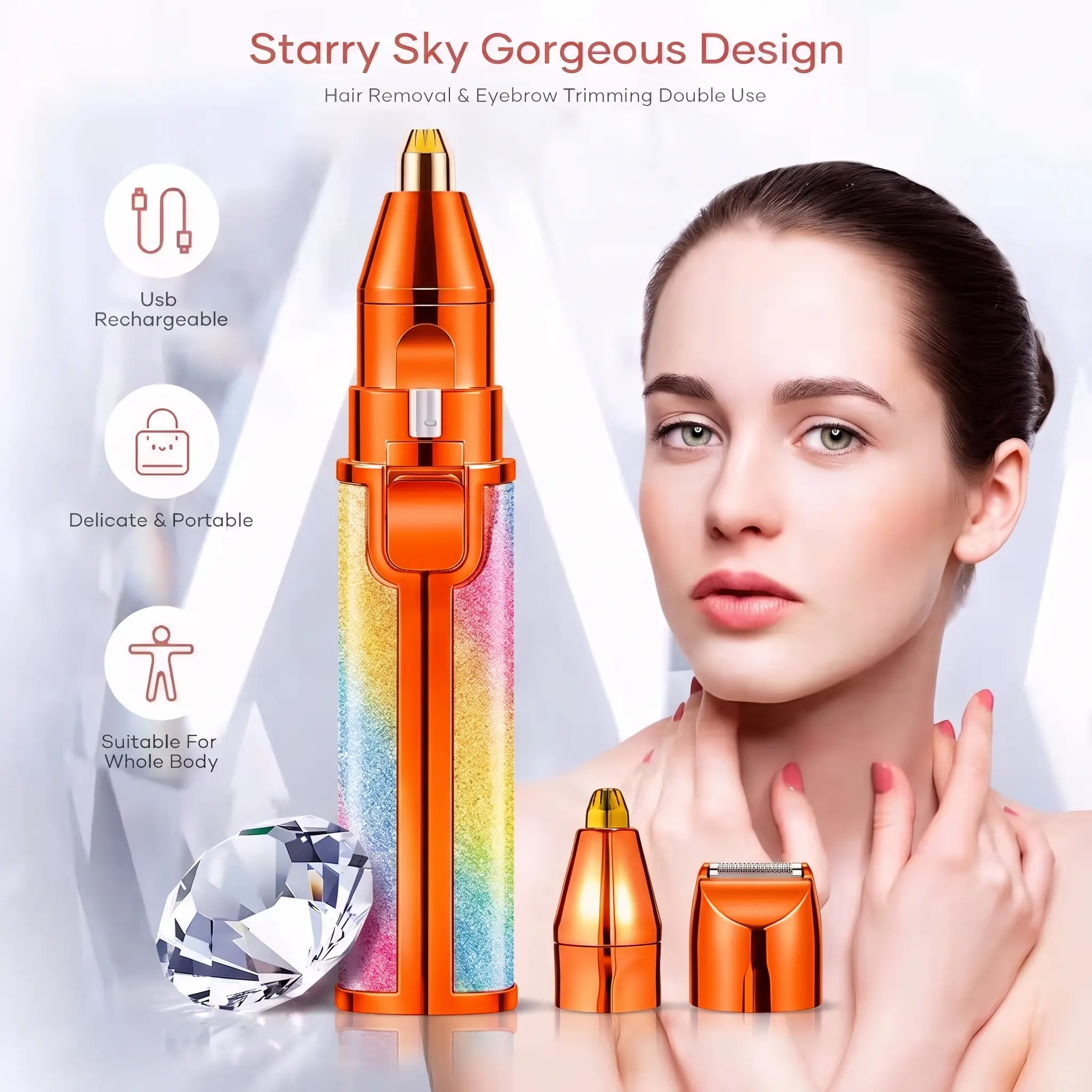 Rechargeable 2-in-1 Dual Function Electric Eyebrow Trimmer & Facial Hair Removal Tool with Light Switch for At-Home Brows & Facial Areas Grooming (Beauty & Personal Care Appliance)