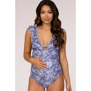 PinkBlush Lavender Floral Ruffle Maternity One-Piece Swimsuit