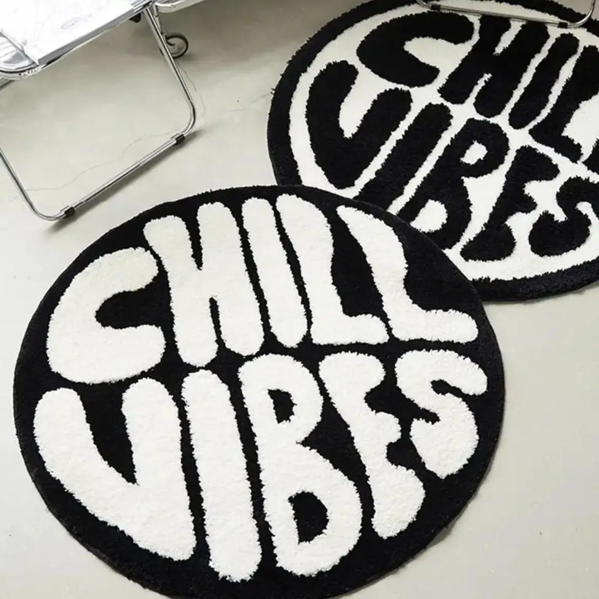 Round Area Rug, 1 Count Letter Pattern Non-slip Washable Floor Mat, Fluffy Area Rug, Decorative Carpet for Home Living Room Bedroom Study Room, Rugs f