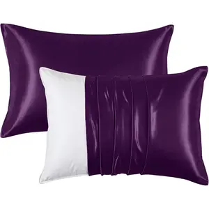 Satin Pillowcases for Hair and  - Purple Standard Size Pillow Cases 2 Pack - Similar to Silk Pillowcases with Envelope Closure - Soft & Silky Pillow Covers for Him or Her
