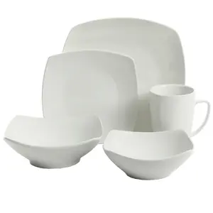 Everyday Square White Ceramic Dinnerware Set - 40-Piece Bowls Cutlery