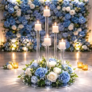 2 PACK | 27.5″ Tall 5 Arms Crystal Candle Holder